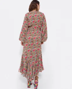 Vestido Midi Cruzado Gasa Estampado Flores