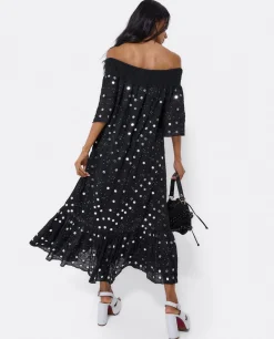Vestido Midi Espejos Algodon Negro