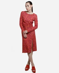 Vestido Midi Fruncido Punto Estampado Jirafa