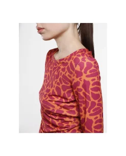 Vestido Midi Fruncido Punto Estampado Jirafa