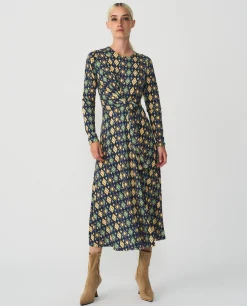 Vestido Midi Punto Circular Geometrico Azul