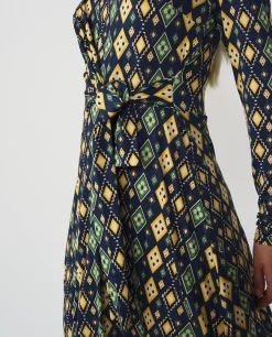 Vestido Midi Punto Circular Geometrico Azul