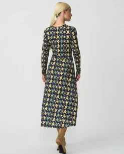 Vestido Midi Punto Circular Geometrico Azul