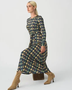 Vestido Midi Punto Circular Geometrico Azul