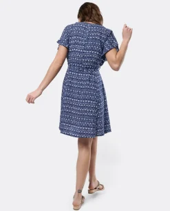 Vestido Mini Anudado Viscosa Geometrico Azul