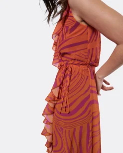 Vestido Tirantes Volante Gasa Naranja