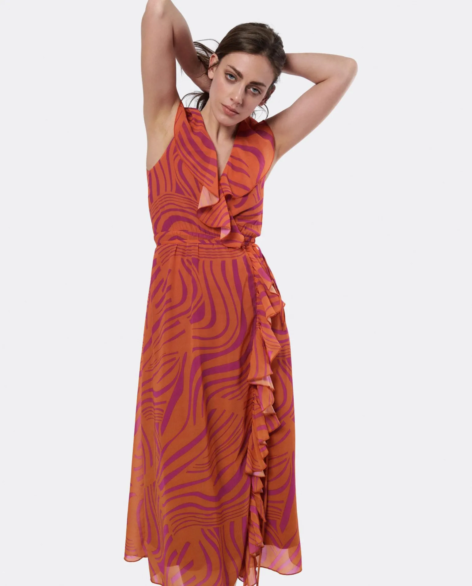 Vestido Tirantes Volante Gasa Naranja