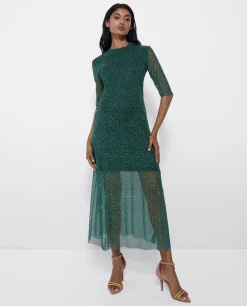 Vestido Tul Manga Corta Tul Leopardo Verde