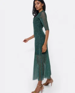 Vestido Tul Manga Corta Tul Leopardo Verde