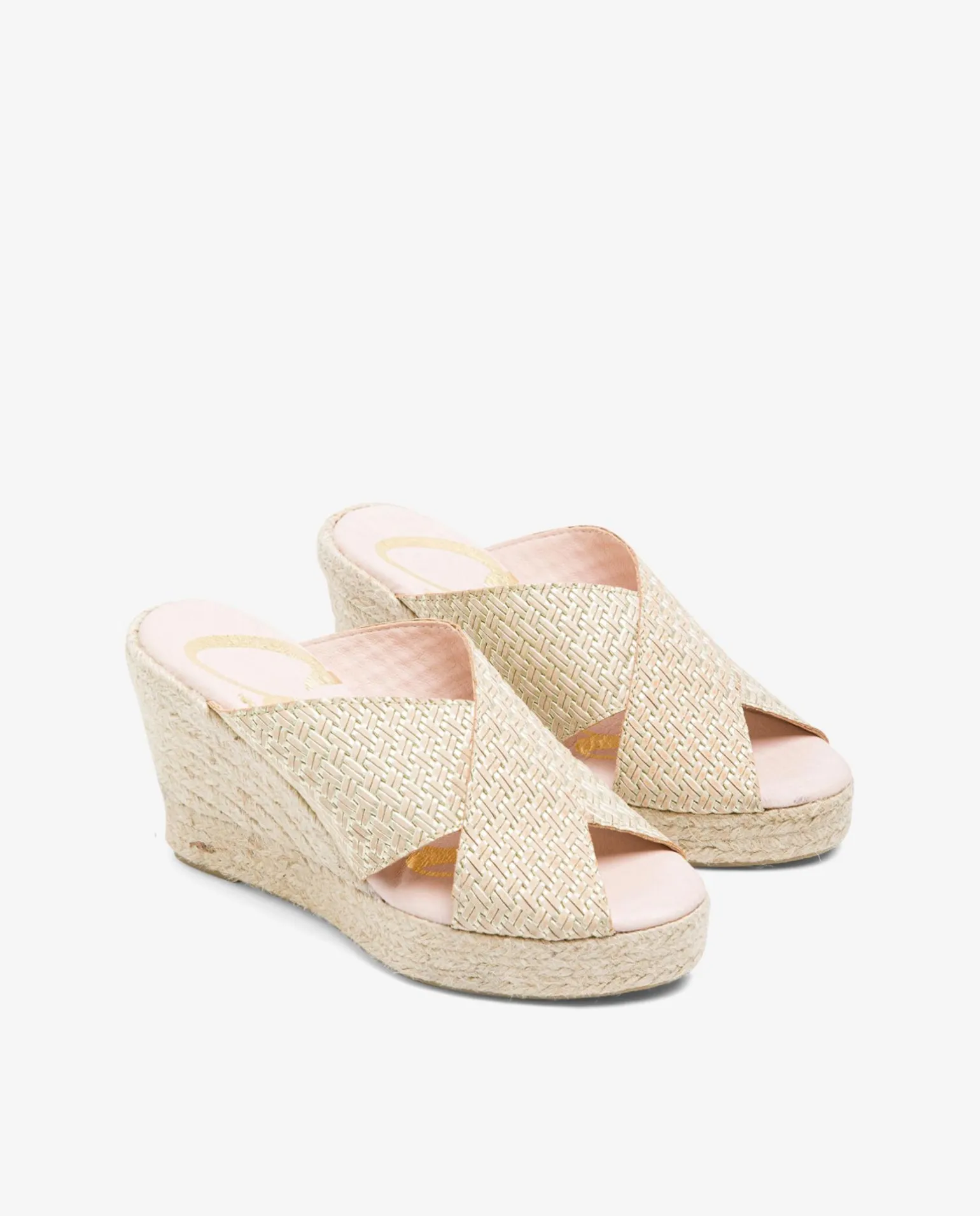 Zueco Tiras Alto Trenzado Oro